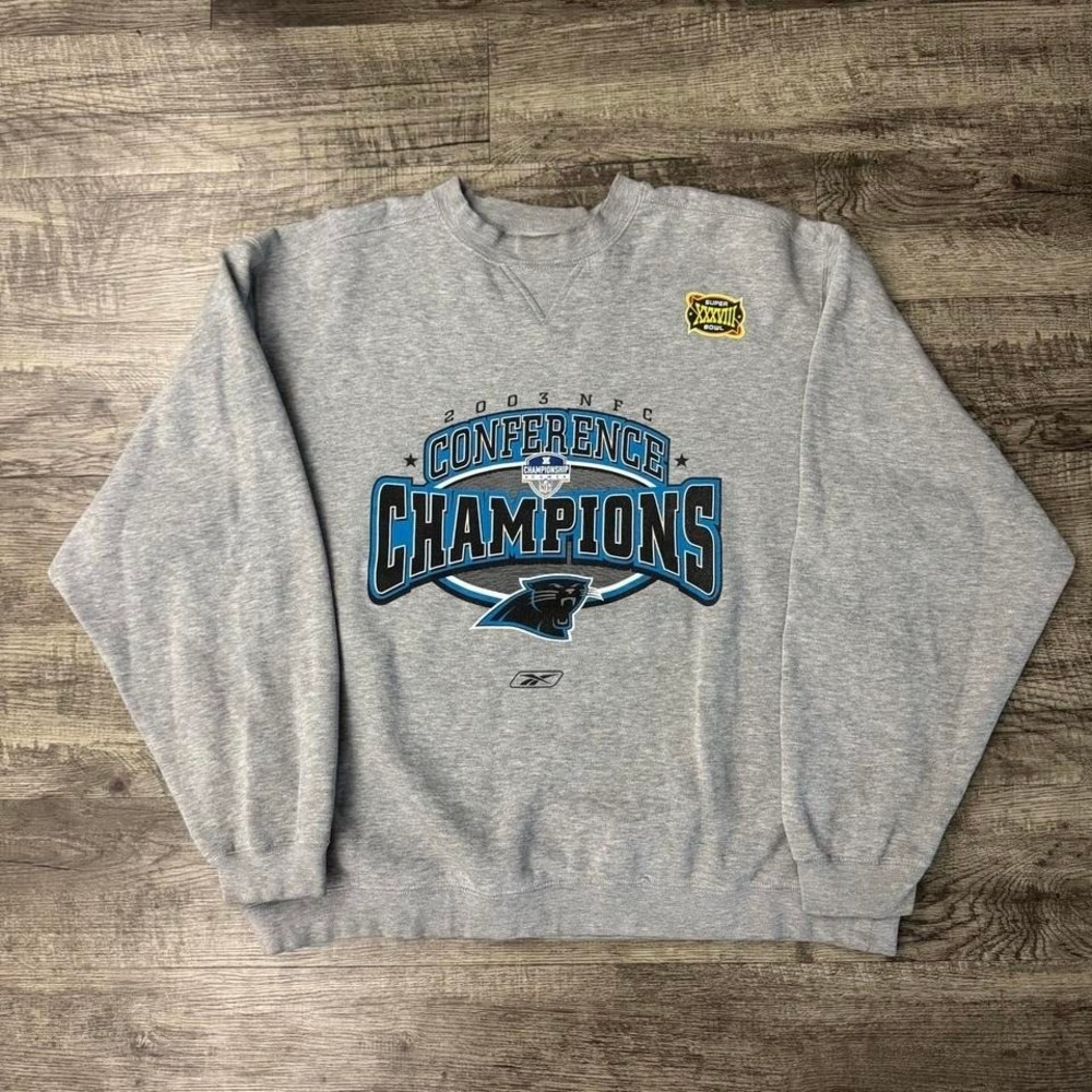 Vintage Y2K Carolina Panthers NFL Football Crewneck Sweatshirt Reebok 2003 XL